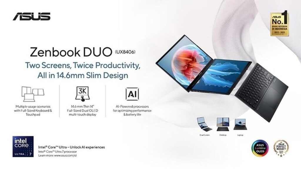 ASUS Zenbook DUO 2026, Dua Layar OLED 3K yang Mengubah Cara Kerja Multitasking