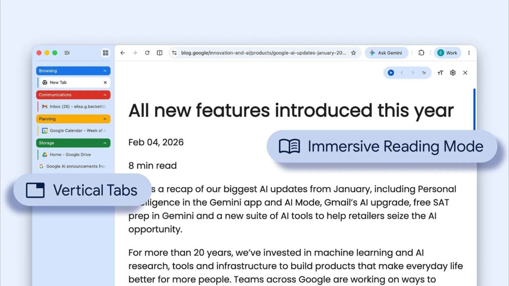 Chrome Akhirnya Berbenah, Tab Vertikal Dan Mode Baca Baru Bikin Navigasi Dan Membaca Lebih Fokus